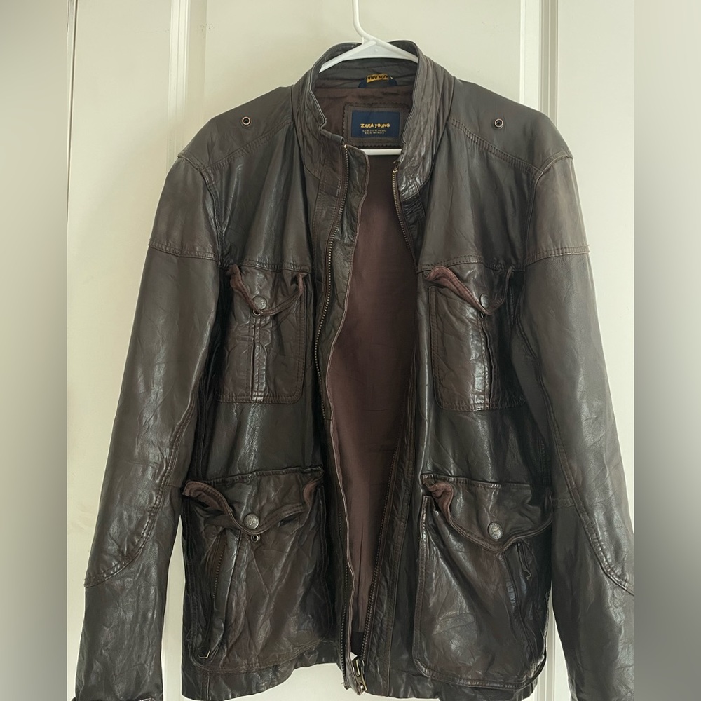 Zara Men’s XL Brown Leather Jacket